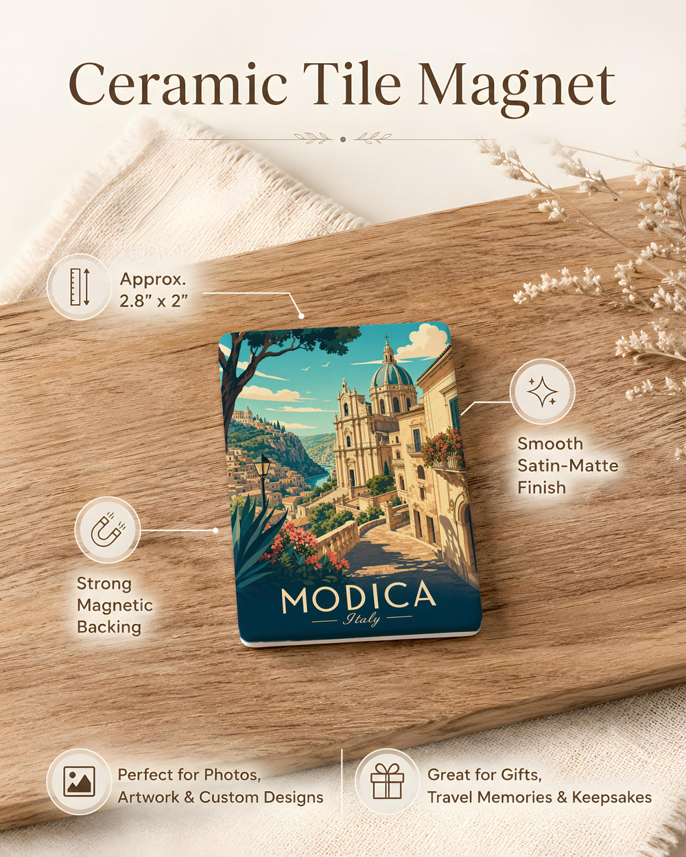 Modica Italy Fridge Magnet, Modica Sicily Souvenir Magnet, Italian Travel Keepsake, Modica City Landmark Refrigerator Magnet