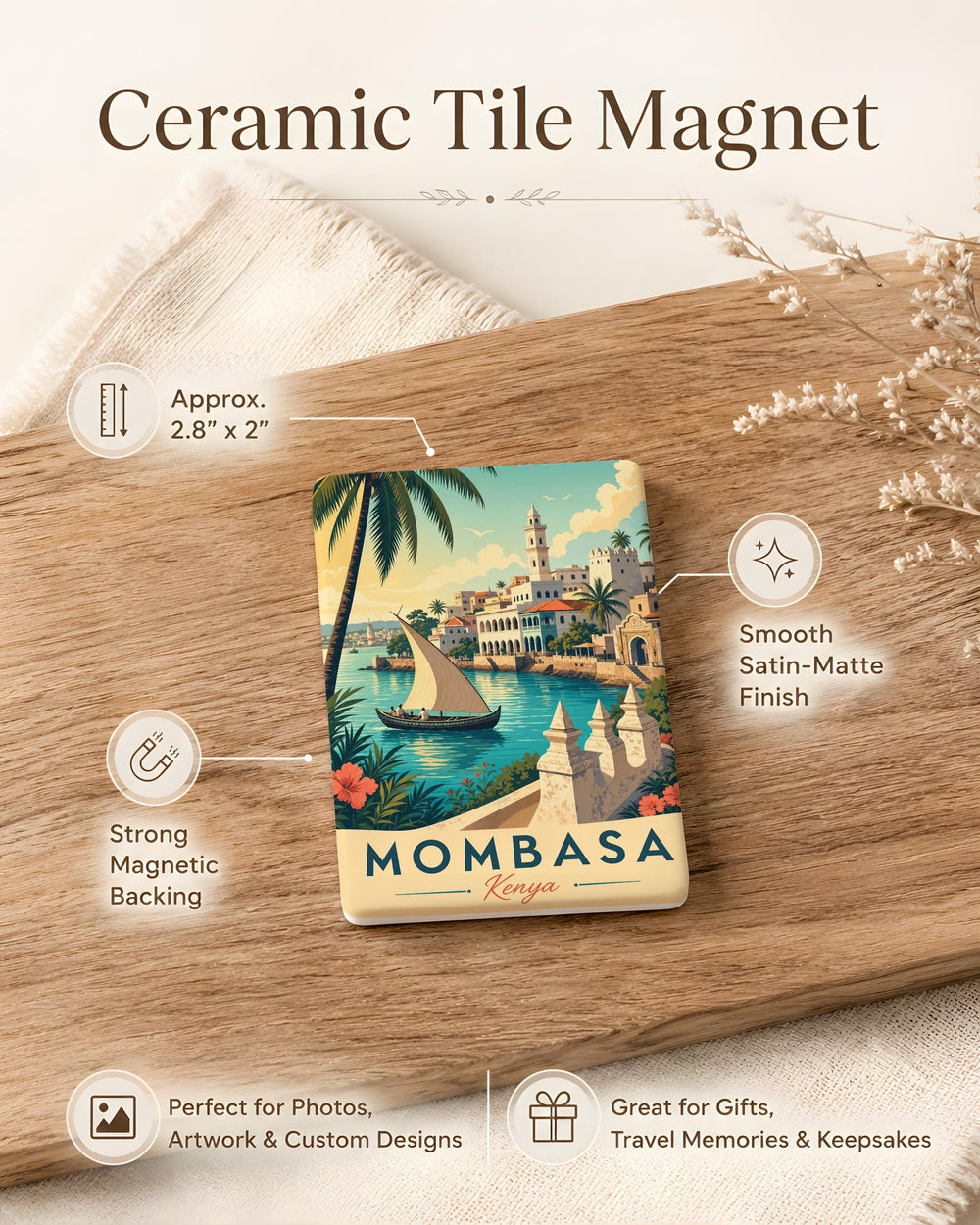 Mombasa Kenya Fridge Magnet, Mombasa Souvenir Magnet, Kenya Travel Gift, Coastal City Landmark Keepsake Magnet