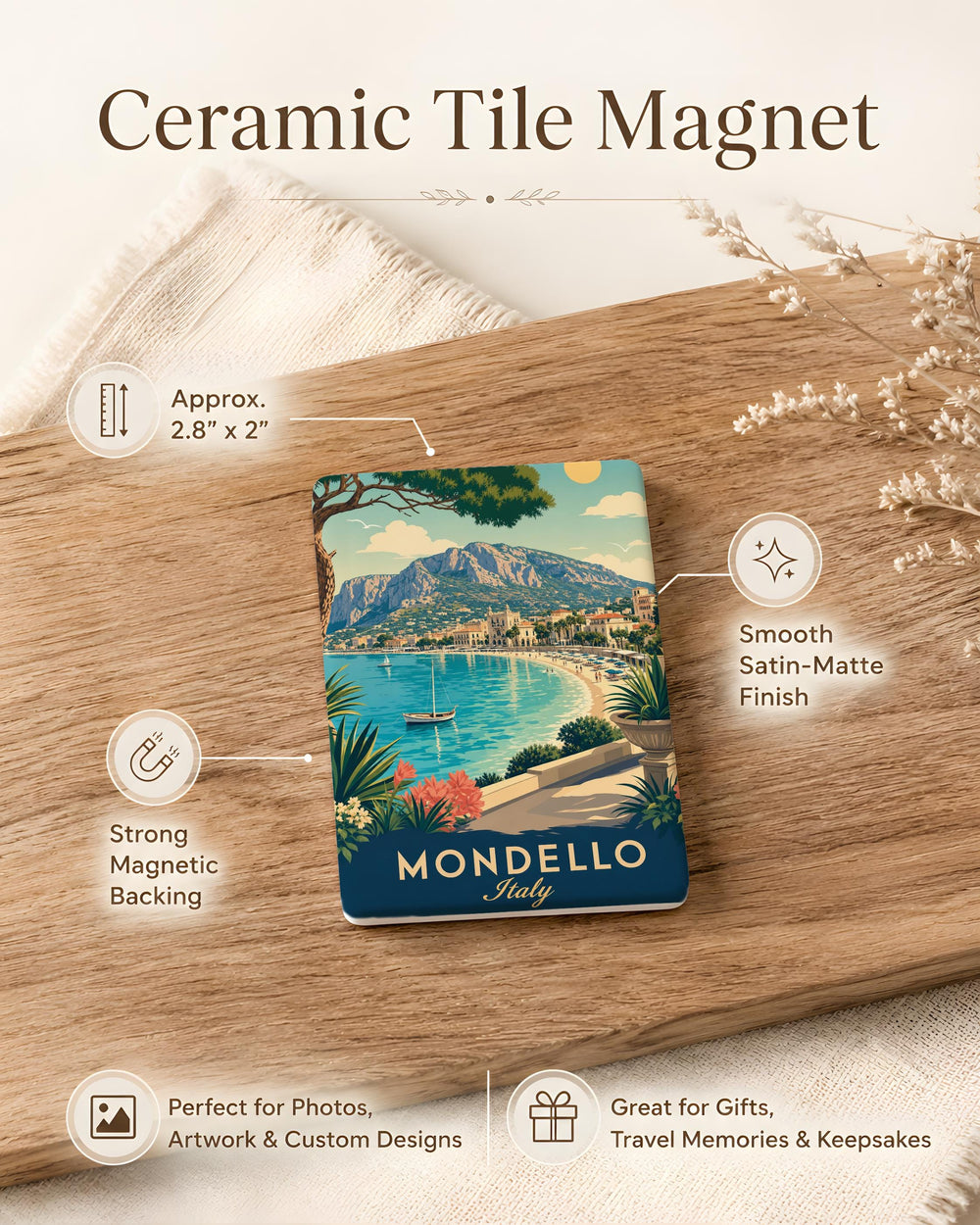 Mondello Italy Fridge Magnet, Mondello Beach Sicily Souvenir Magnet, Palermo Coastal Travel Gift, Italy Vacation Keepsake Magnet