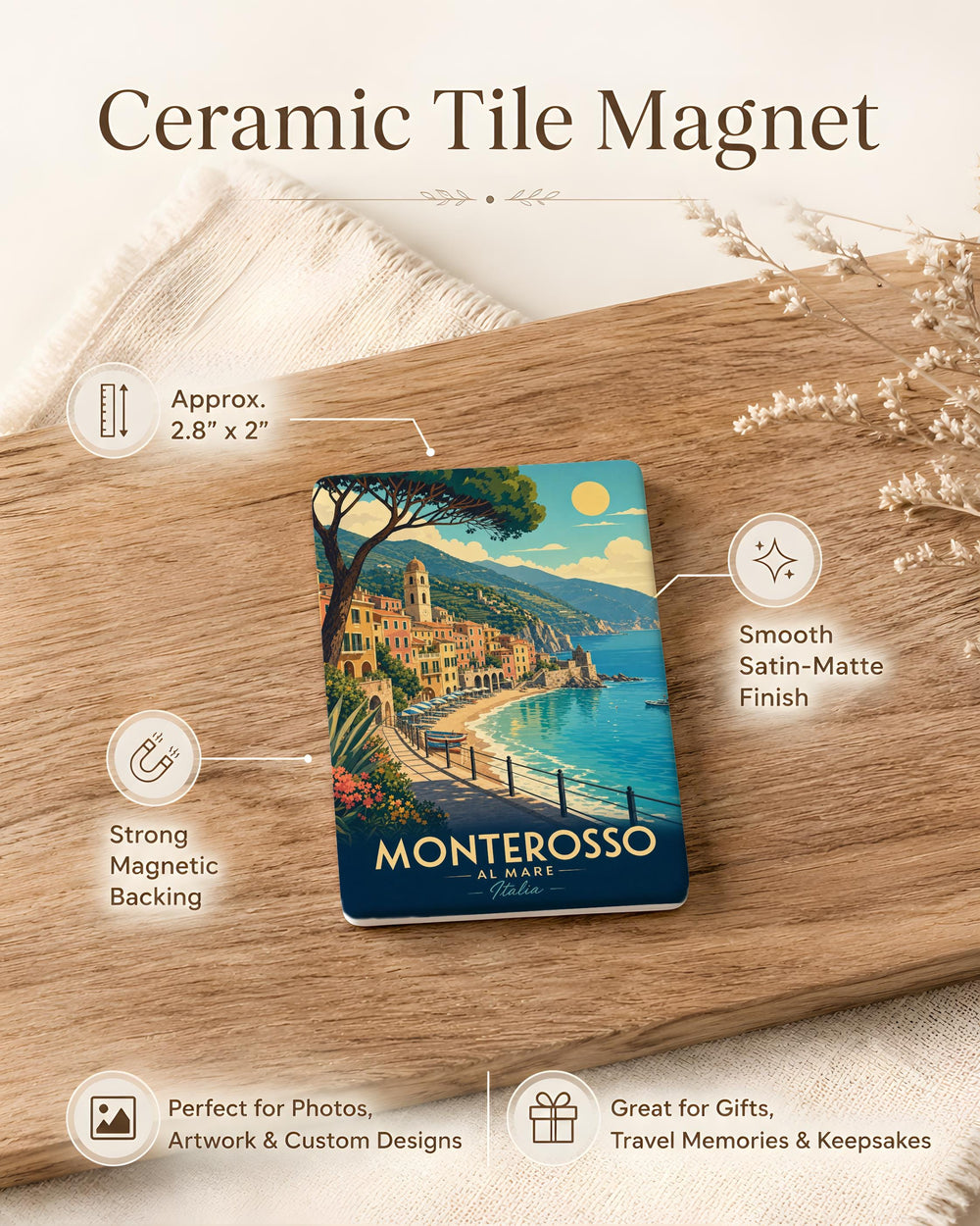 Monterosso al Mare Fridge Magnet, Cinque Terre Italy Coastal Village Souvenir Magnet, Italian Riviera Travel Gift