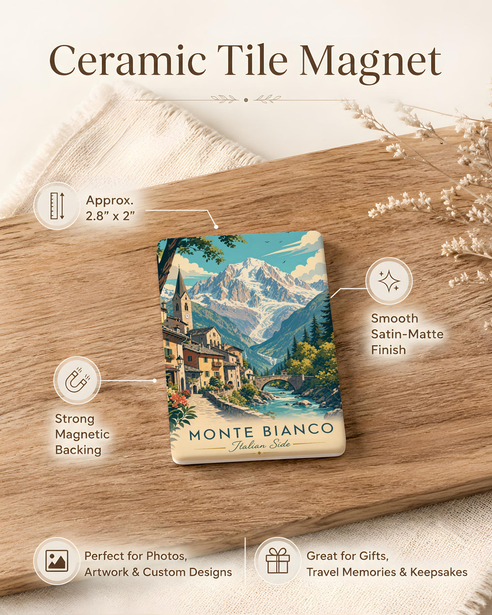 Monte Bianco Italian Side Fridge Magnet, Mont Blanc Italy Mountain Souvenir Magnet, Alpine Travel Keepsake Magnet