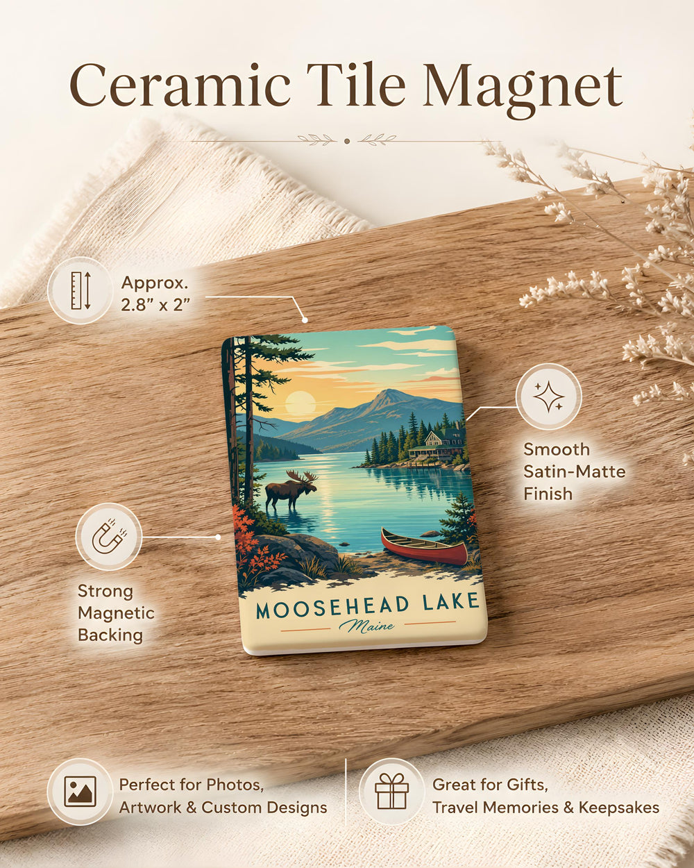 Moosehead Lake Fridge Magnet, Maine Lake Souvenir Magnet, Moosehead Lake Travel Keepsake, Cabin Lake Decor Magnet