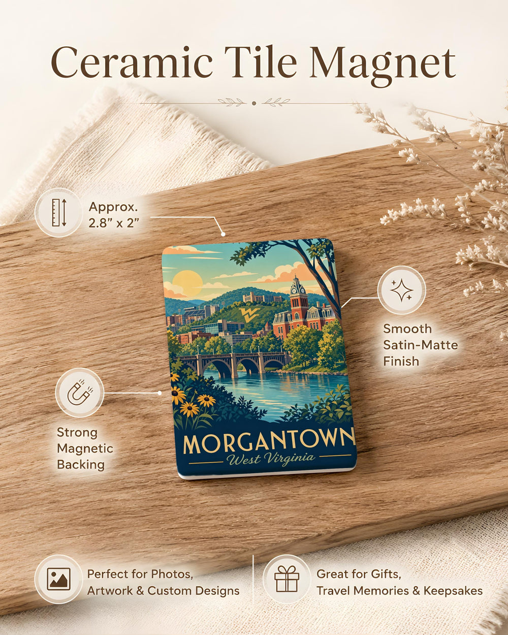 Morgantown WV Fridge Magnet, Morgantown West Virginia Souvenir Magnet, Mountaineer Country Travel Keepsake Gift