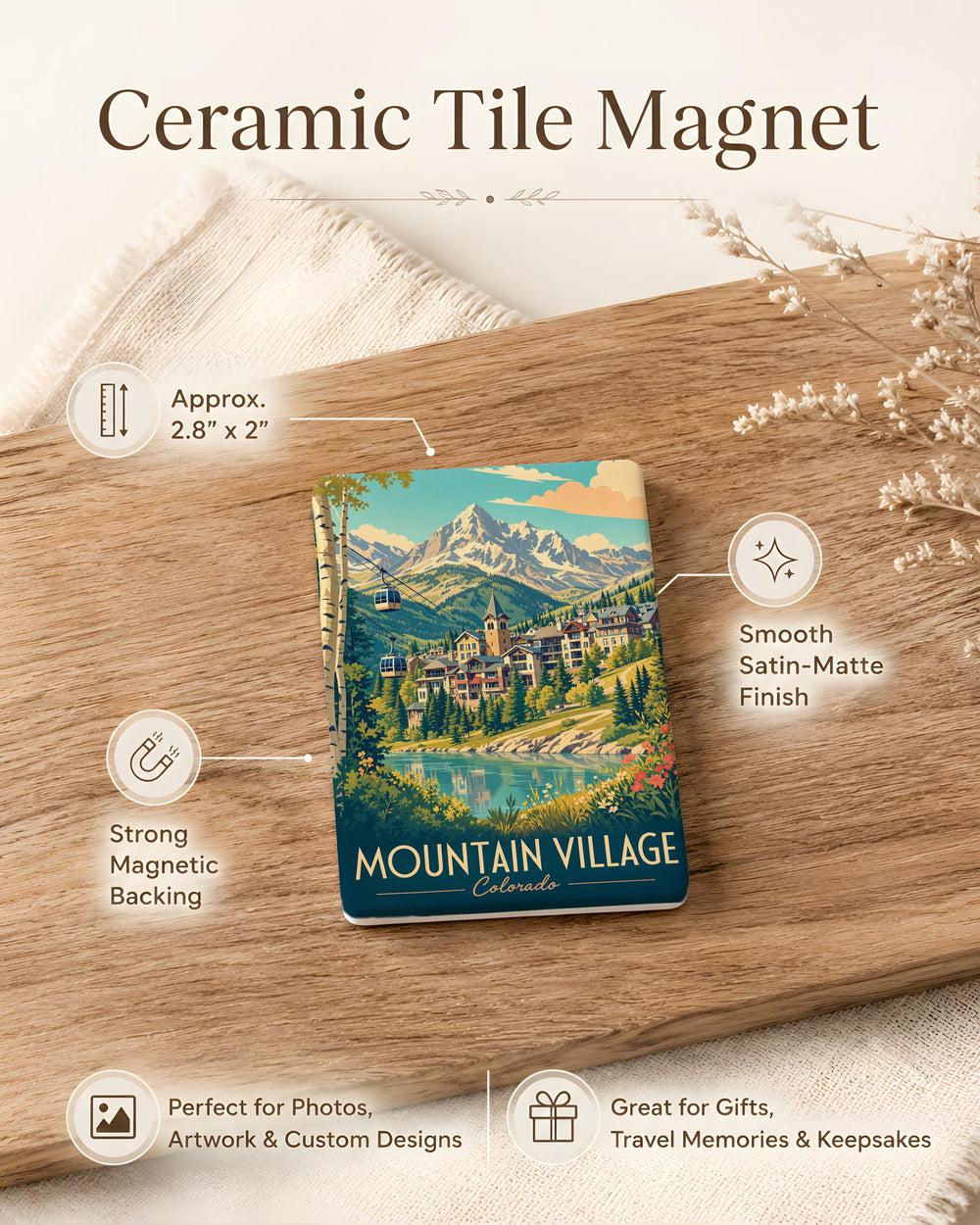 Mountain Village Colorado Fridge Magnet, Mountain Town Scenic Souvenir Magnet, Colorado Travel Gift, Rocky Mountains Keepsake Magnet