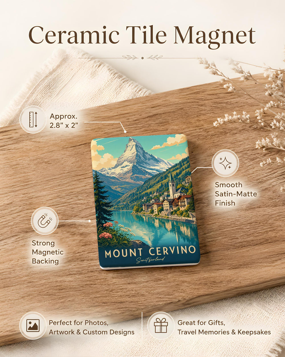 Mount Cervino (Matterhorn) Fridge Magnet, Alpine Mountain Peak Souvenir, Switzerland Italy Travel Keepsake Magnet