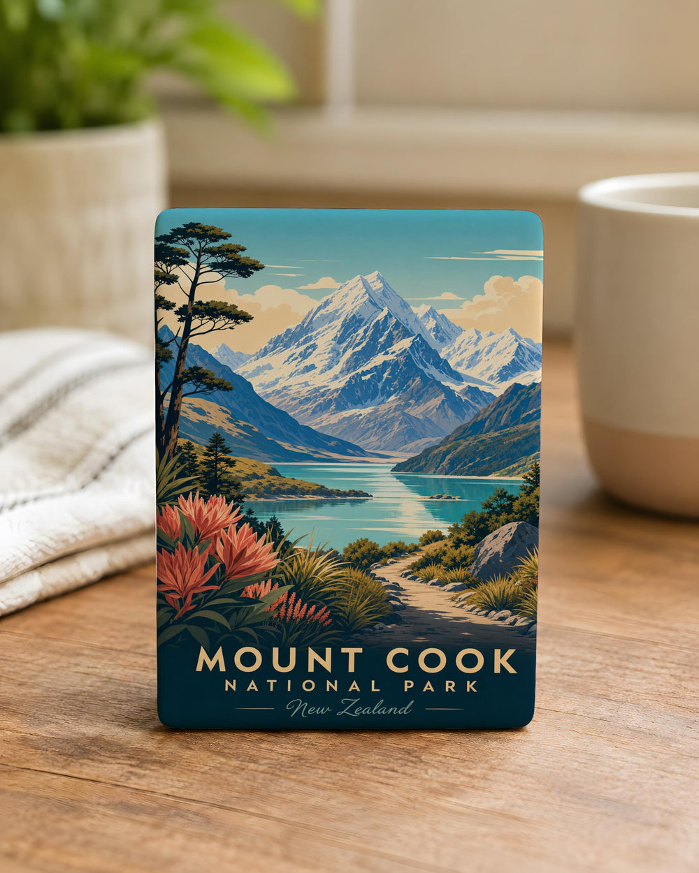 Mount Cook National Park Fridge Magnet, Aoraki Mount Cook New Zealand Mountain Landscape Souvenir Magnet, Travel Gift