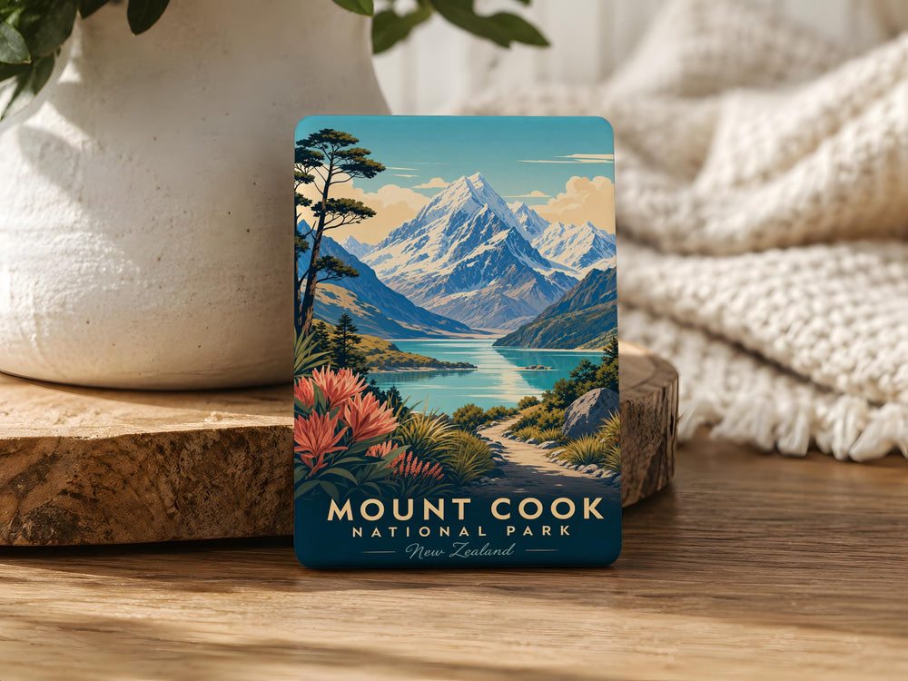 Mount Cook National Park Fridge Magnet, Aoraki Mount Cook New Zealand Mountain Landscape Souvenir Magnet, Travel Gift