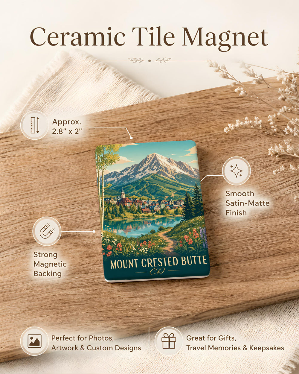Mount Crested Butte Colorado Fridge Magnet, Mountain Town Souvenir, Ski Resort Travel Gift, Rocky Mountains Keepsake Magnet