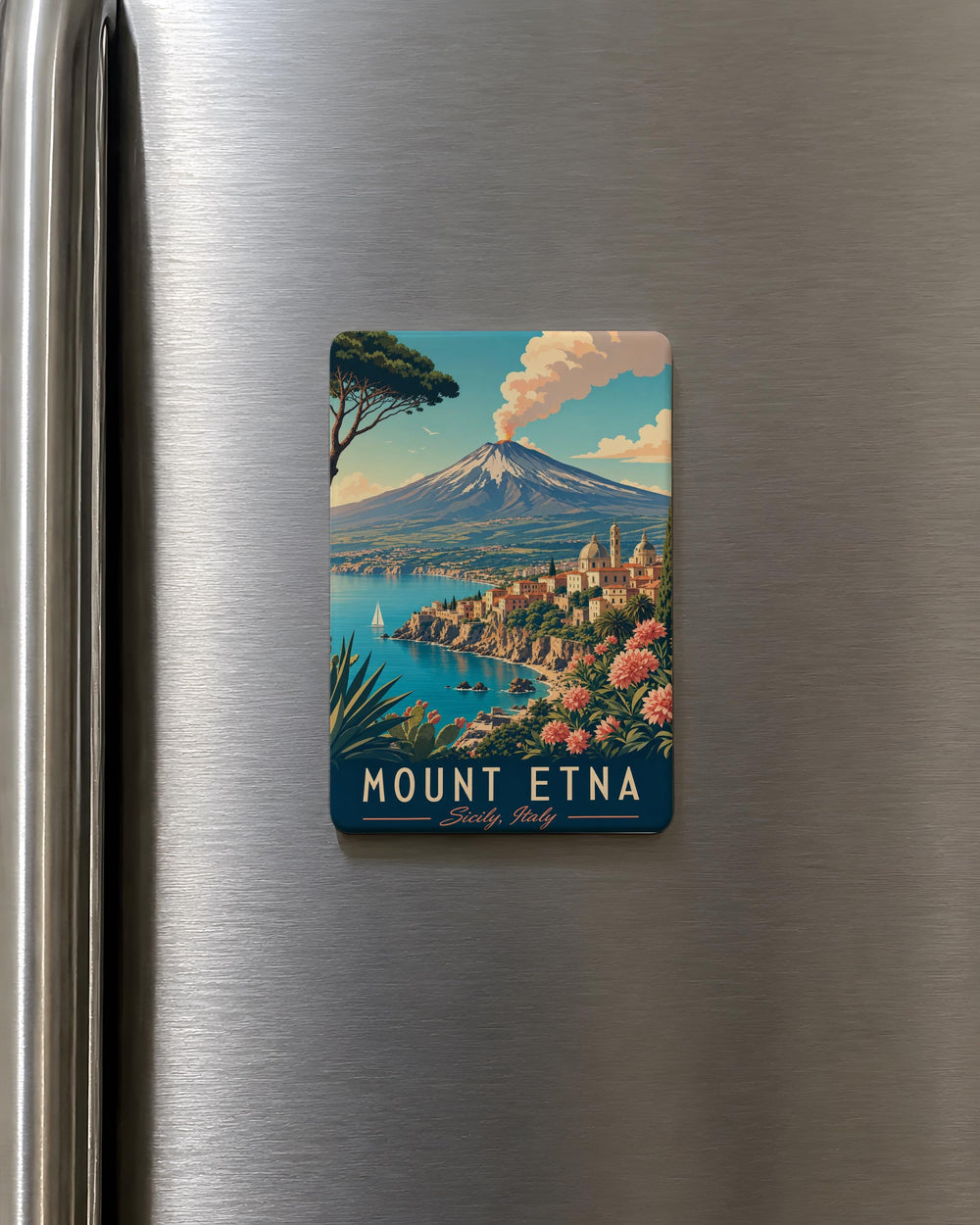 Mount Etna Volcano Fridge Magnet, Sicily Italy Souvenir Magnet, Etna Mountain Travel Keepsake, Mediterranean Landmark Magnet