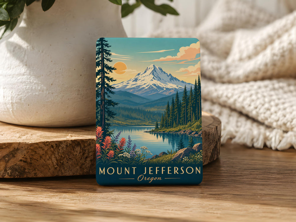 Mount Jefferson Oregon Fridge Magnet, Pacific Northwest Mountain Peak Souvenir, Oregon Travel Keepsake, Cascade Range Landmark Magnet