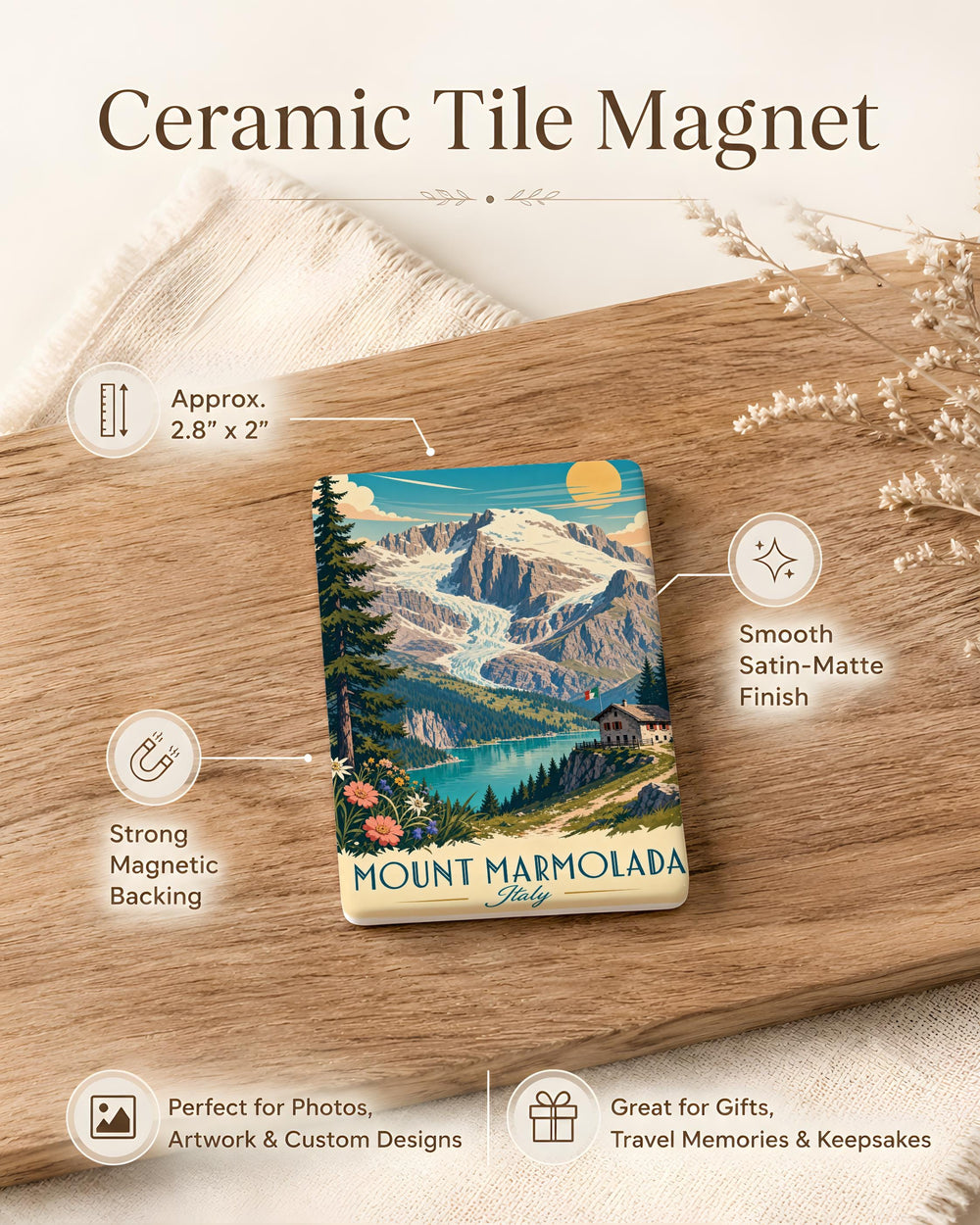 Mount Marmolada Mountain Fridge Magnet, Dolomites Italy Souvenir Magnet, Alpine Peak Travel Keepsake Gift