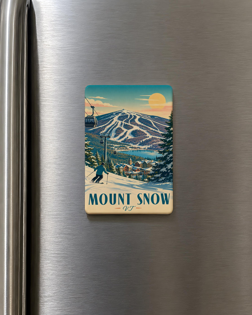 Mount Snow Vermont Fridge Magnet, Ski Resort Mountain Souvenir Magnet, VT Winter Travel Gift, New England Vacation Keepsake