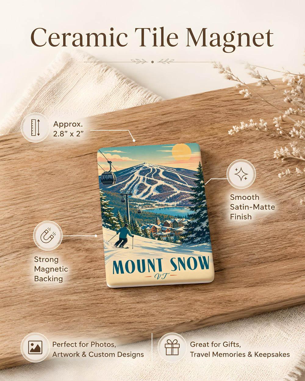 Mount Snow Vermont Fridge Magnet, Ski Resort Mountain Souvenir Magnet, VT Winter Travel Gift, New England Vacation Keepsake