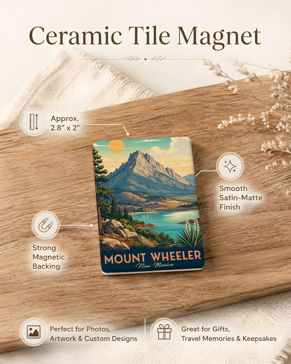 Mount Wheeler New Mexico Fridge Magnet, Mount Wheeler Peak Souvenir Magnet, New Mexico Mountain Travel Keepsake Magnet
