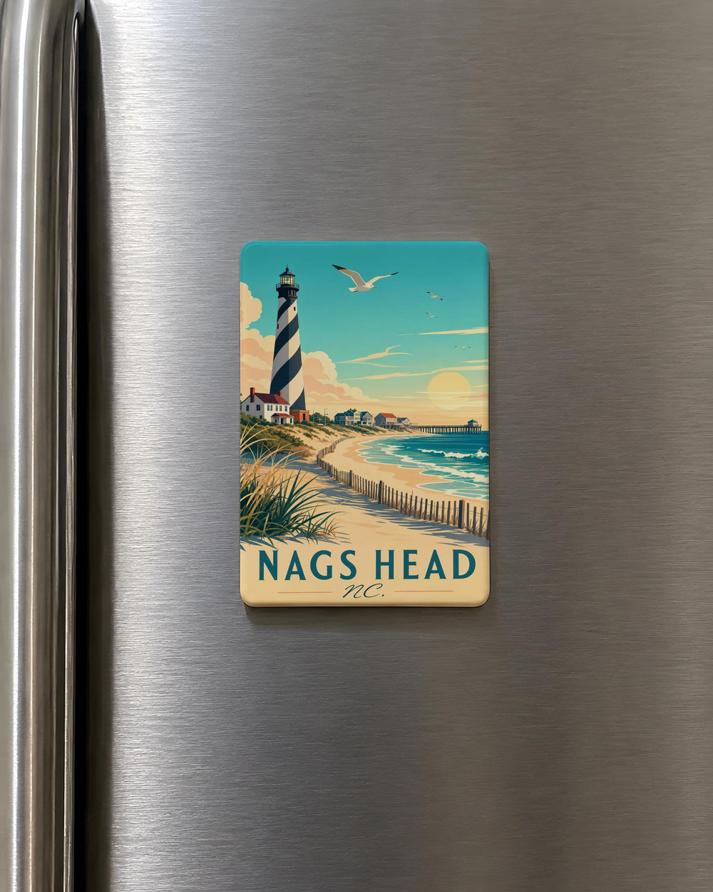 Nags Head NC Fridge Magnet, Outer Banks North Carolina Souvenir Magnet, Coastal Beach Town Travel Gift, OBX Keepsake Magnet