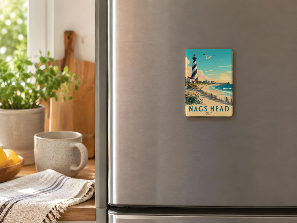 Nags Head NC Fridge Magnet, Outer Banks North Carolina Souvenir Magnet, Coastal Beach Town Travel Gift, OBX Keepsake Magnet