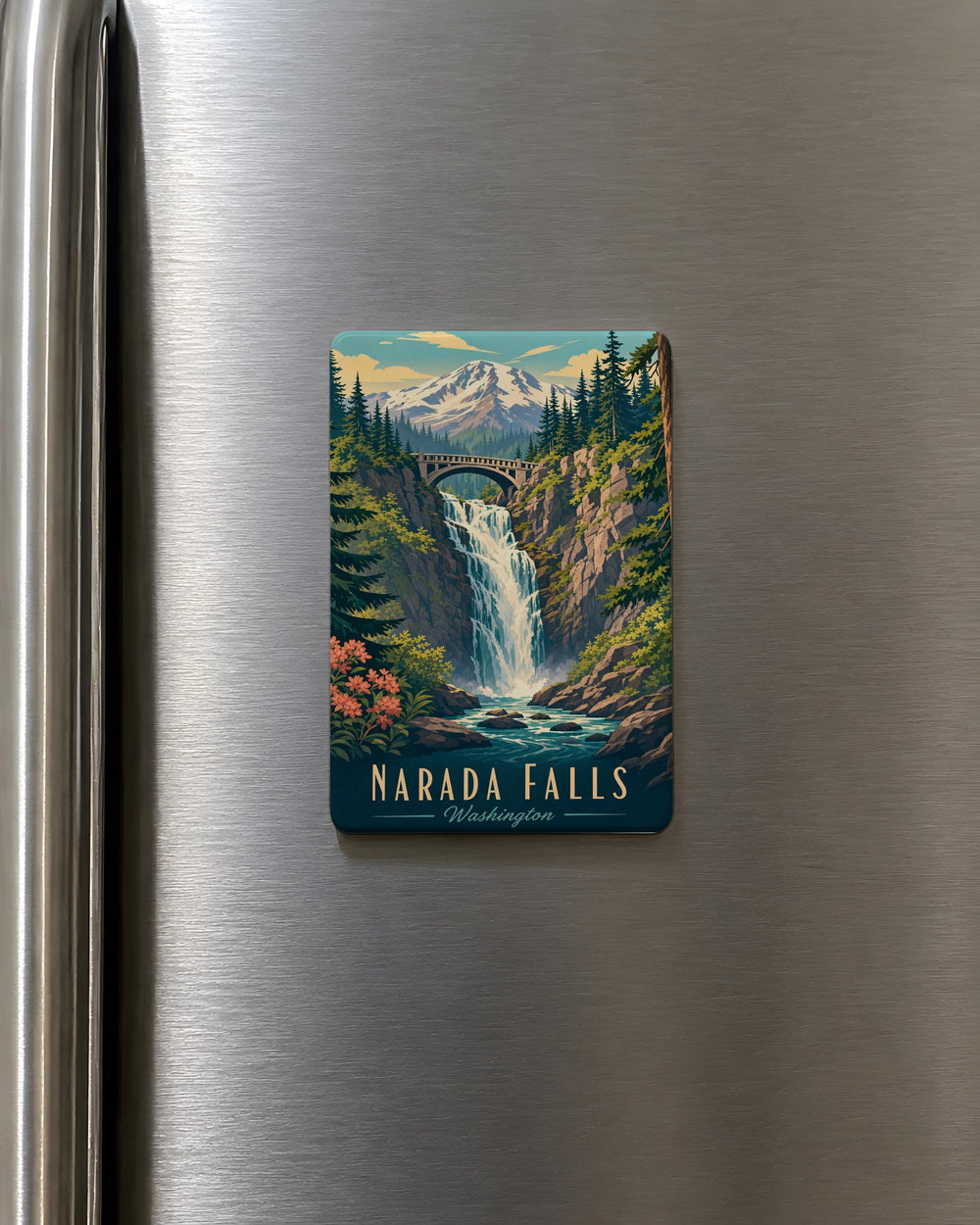 Narada Falls Fridge Magnet, Mount Rainier Waterfall Souvenir Magnet, Washington State Nature Travel Keepsake