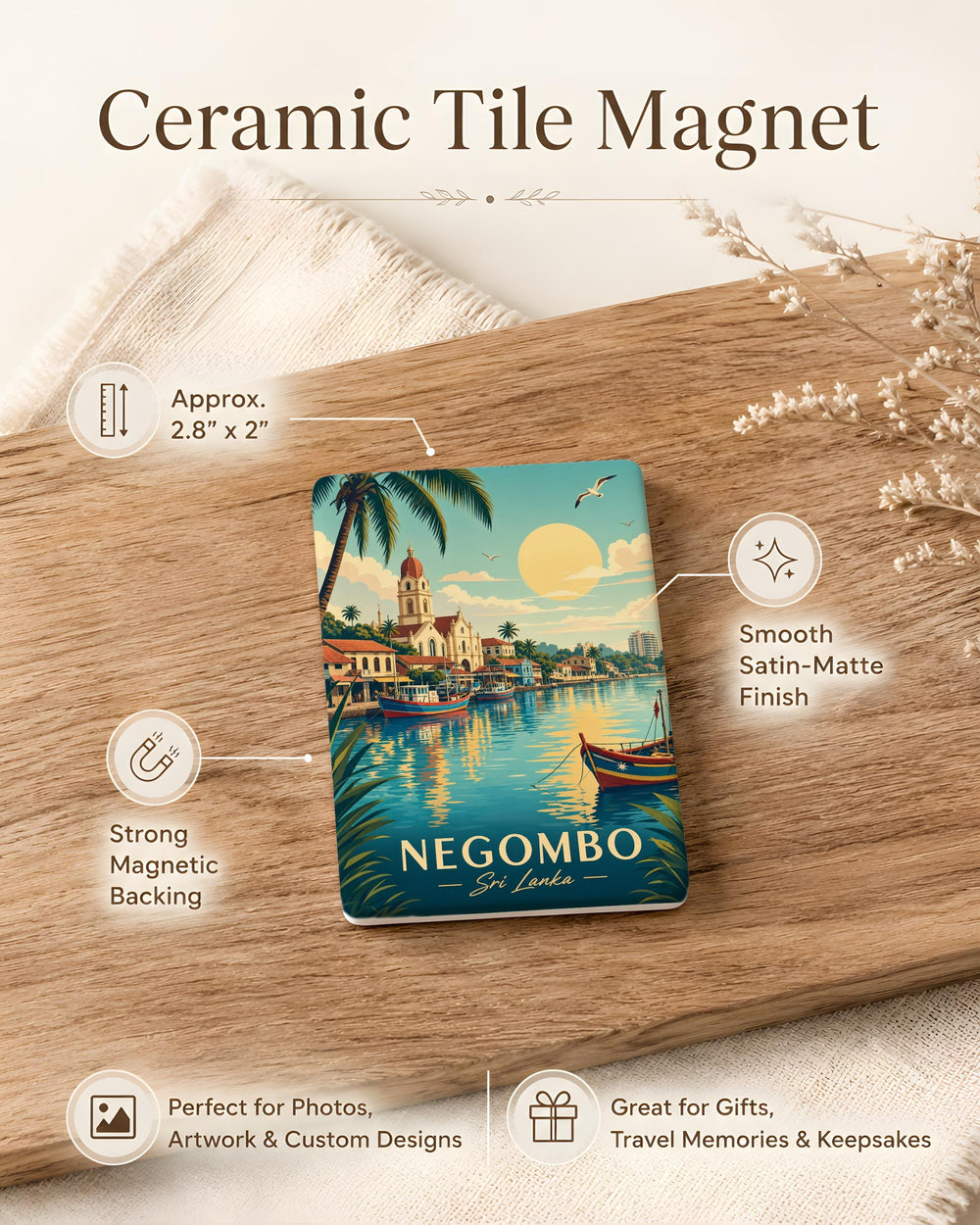 Negombo Sri Lanka Fridge Magnet, Negombo Travel Souvenir, Sri Lanka Coastal City Keepsake Magnet, Negombo Landmark Magnet