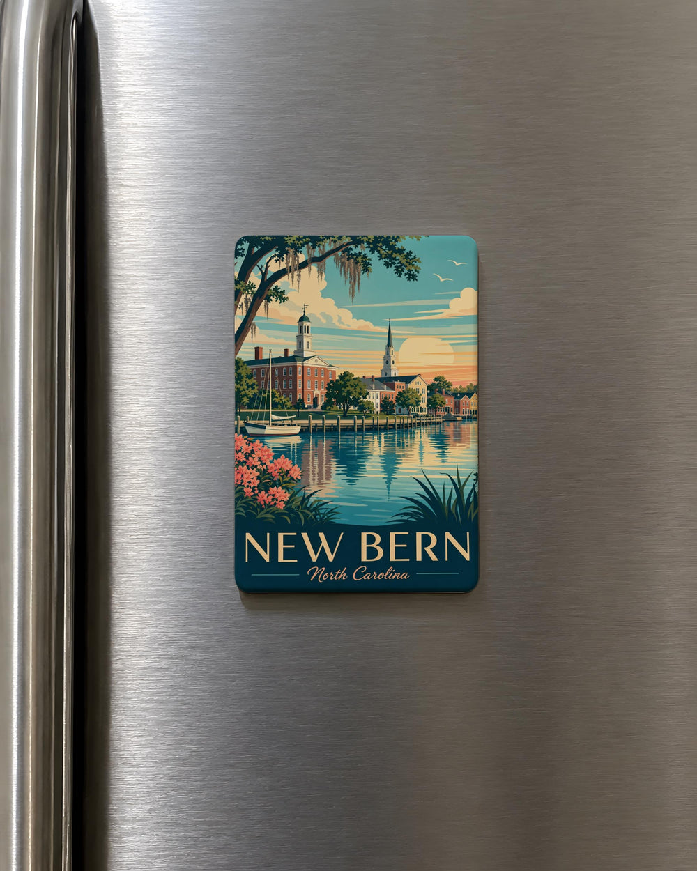 New Bern NC Fridge Magnet, New Bern North Carolina Souvenir Magnet, Coastal Town Travel Gift, Historic Downtown New Bern Magnet