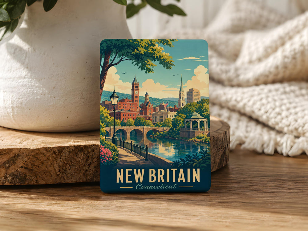 New Britain CT Fridge Magnet, New Britain Connecticut Souvenir Magnet, New Britain City Landmark Travel Gift Magnet