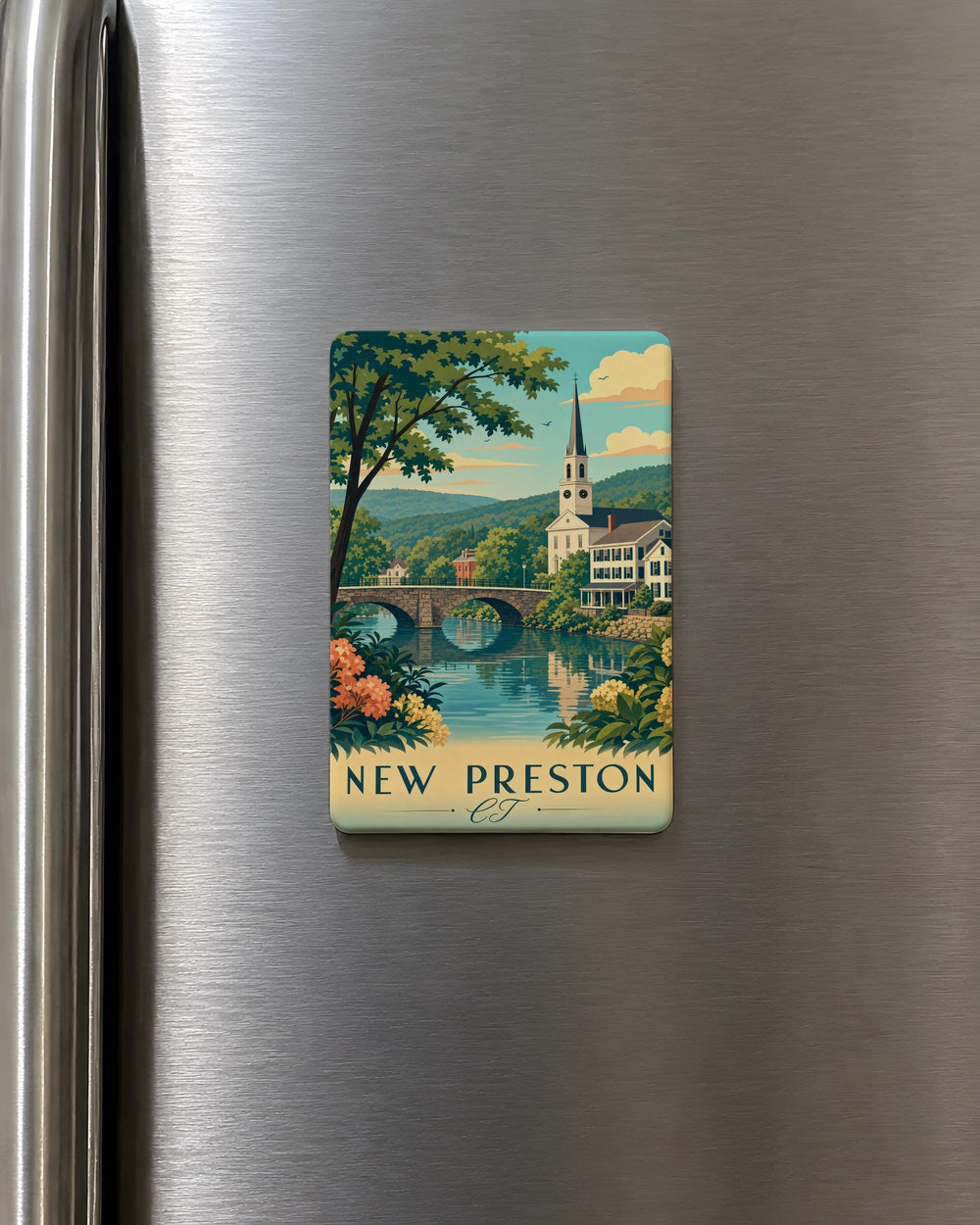 New Preston CT Fridge Magnet, New Preston Connecticut Souvenir Magnet, Litchfield County Travel Keepsake Magnet