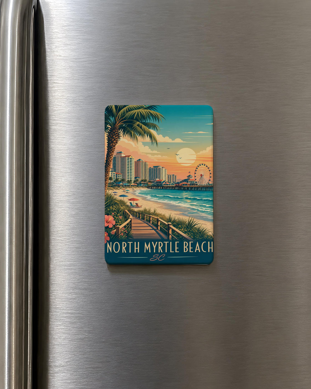 North Myrtle Beach SC Fridge Magnet, South Carolina Beach Souvenir Magnet, Coastal Vacation Travel Keepsake Gift