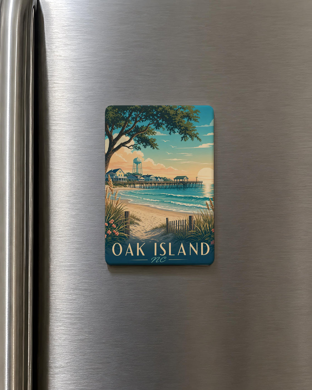 Oak Island NC Fridge Magnet, Oak Island North Carolina Souvenir Magnet, Coastal Beach Town Travel Keepsake Magnet