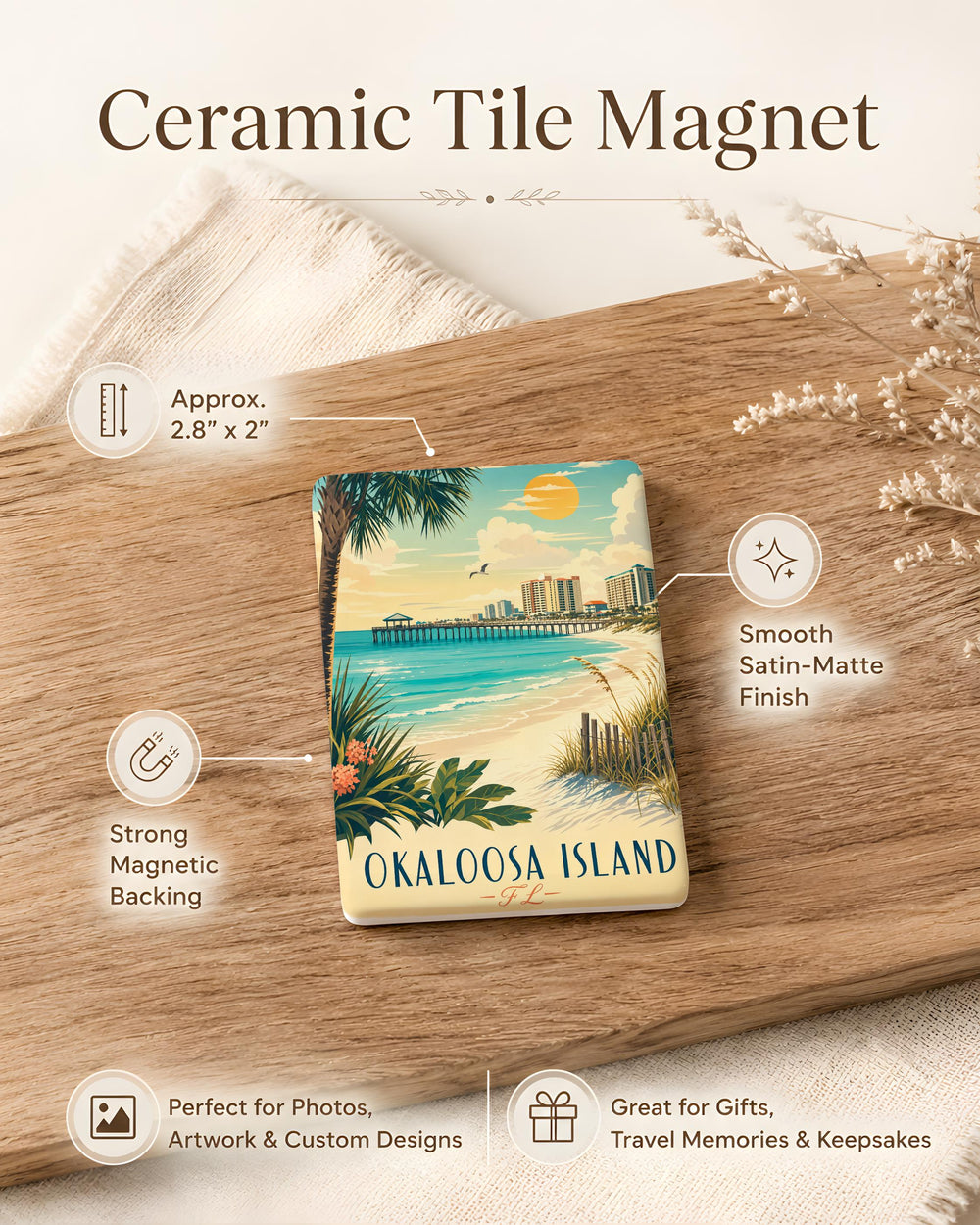 Okaloosa Island FL Fridge Magnet, Florida Beach Souvenir Magnet, Coastal Vacation Travel Gift, Destin Area Keepsake Magnet
