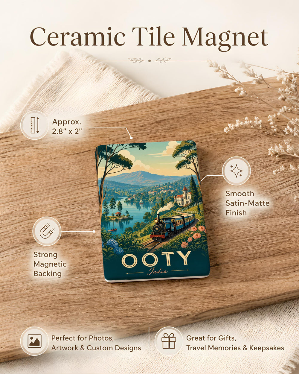 Ooty India Fridge Magnet, Ooty Souvenir Magnet, Nilgiri Hills Travel Gift, Tamil Nadu Landmark Keepsake Magnet