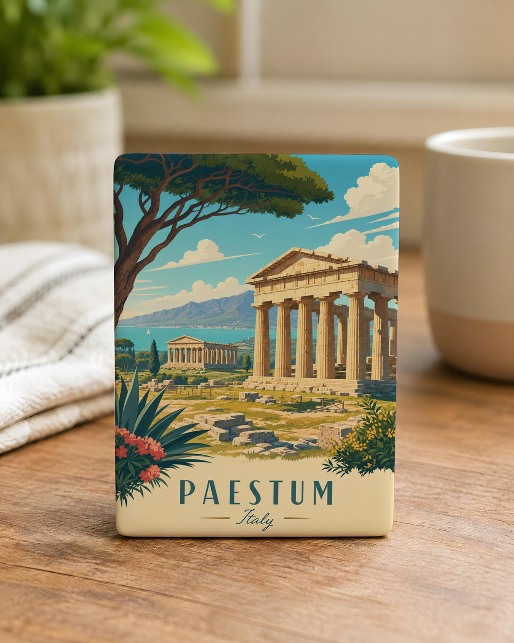 Paestum Temples Fridge Magnet, Ancient Greek Temple Ruins Souvenir, Italy Archaeological Site Travel Gift