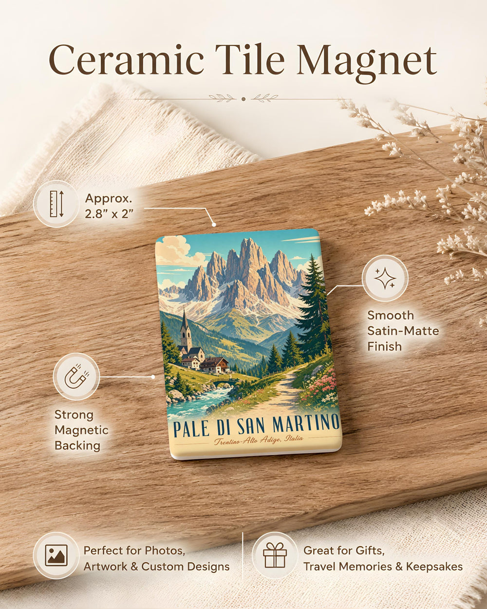 Pale di San Martino Mountain Peaks Fridge Magnet, Dolomites Italy Travel Souvenir Magnet, Alpine Landscape Magnet