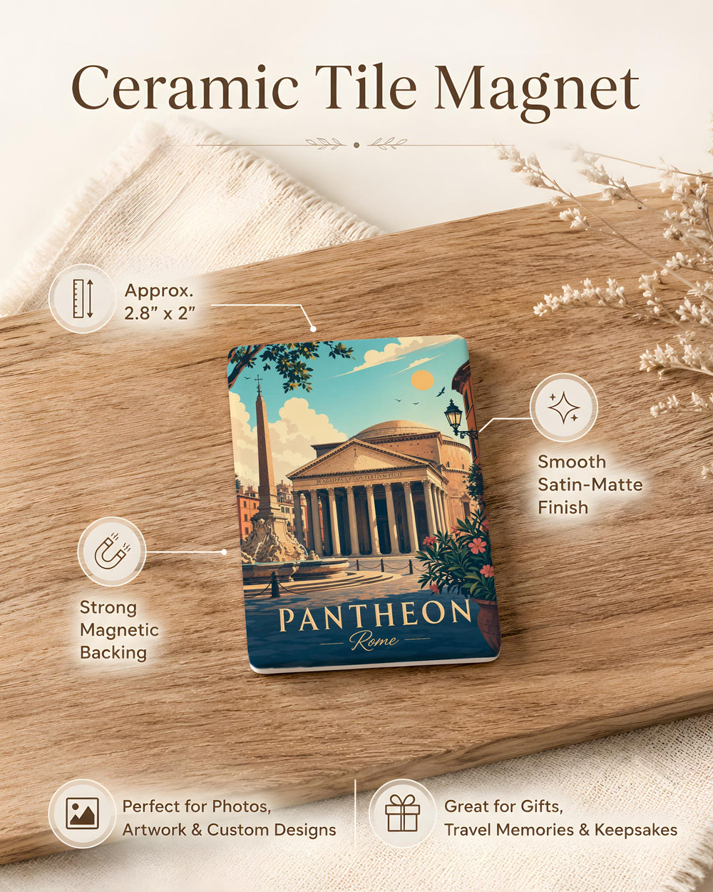 Pantheon Rome Fridge Magnet, Ancient Roman Temple Landmark Souvenir, Italy Travel Gift, Rome Architecture Magnet