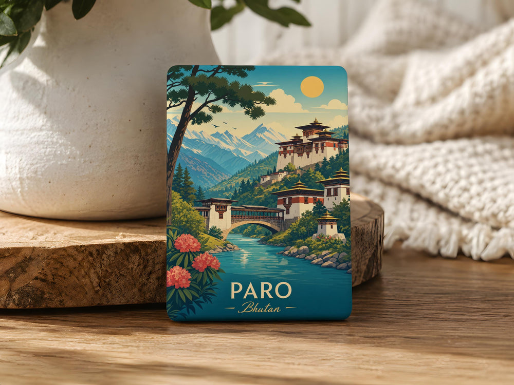 Paro Bhutan Fridge Magnet, Paro Valley Bhutan Souvenir Magnet, Himalayan Travel Gift, Bhutan Landmark Keepsake Magnet