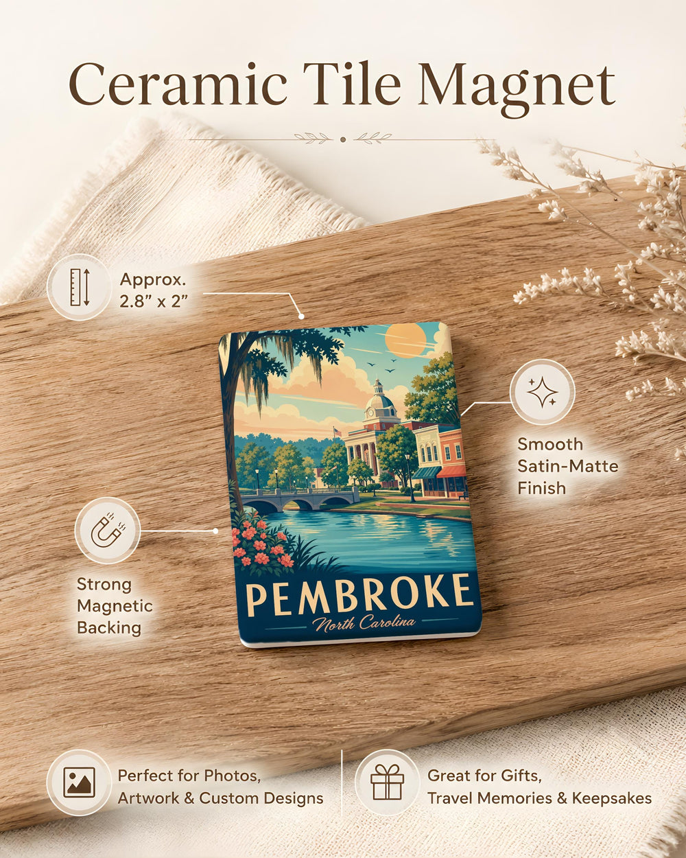 Pembroke NC Fridge Magnet, Pembroke North Carolina Souvenir, Hometown Travel Keepsake, Local Landmark Gift, City Name Magnet