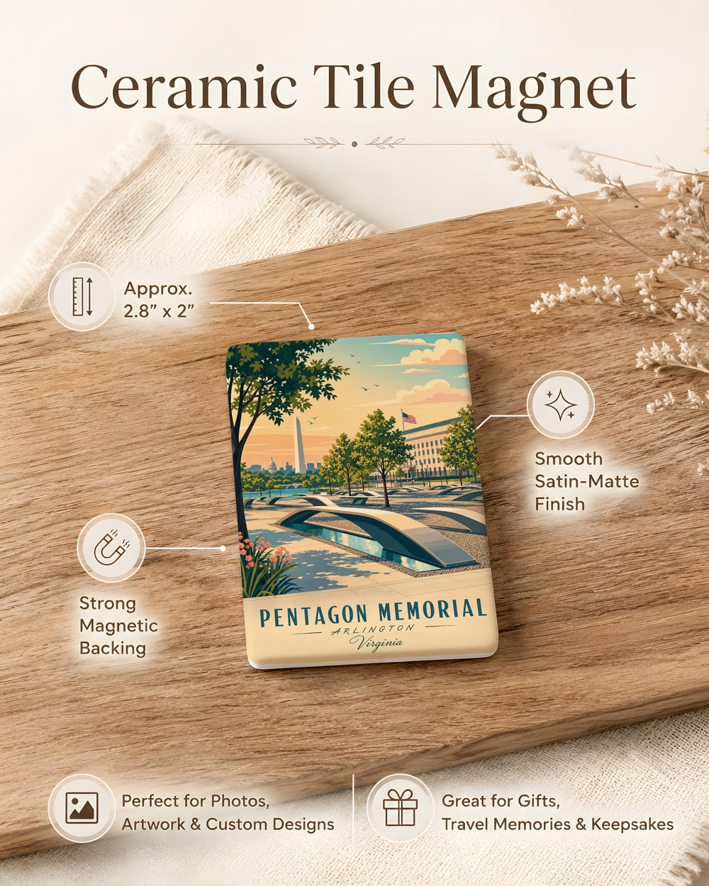 Pentagon Memorial Fridge Magnet, 9/11 Remembrance Tribute Souvenir, Arlington Virginia Memorial Keepsake Magnet