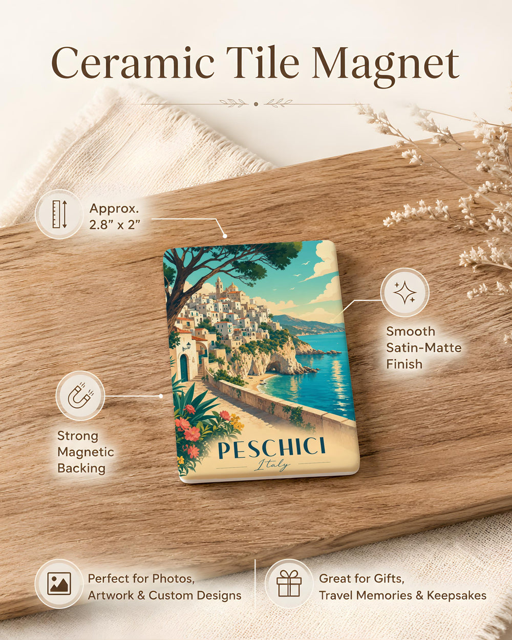 Peschici Italy Fridge Magnet, Peschici Coastal Town Souvenir, Gargano Peninsula Travel Keepsake, Italy Vacation Magnet