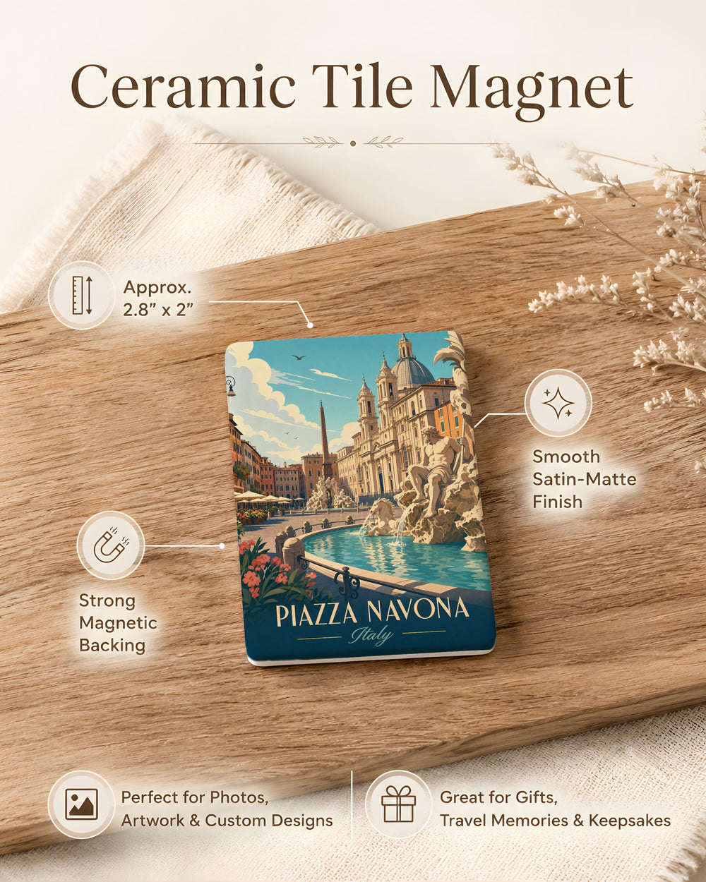 Piazza Navona Rome Fridge Magnet, Italy Travel Souvenir Magnet, Roman Square Landmark Magnet, Rome Vacation Gift
