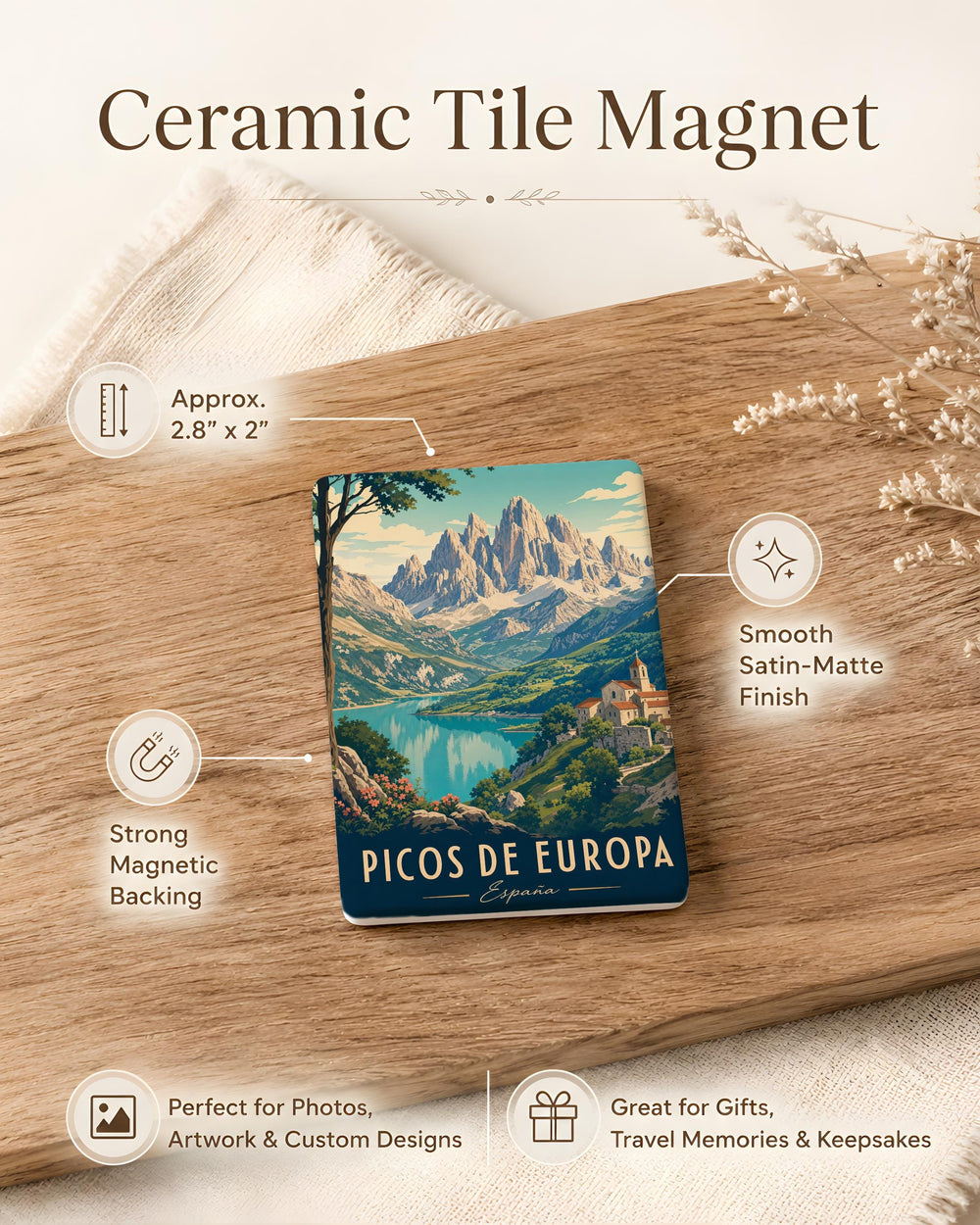 Picos de Europa Fridge Magnet, Spain Mountain Range Souvenir Magnet, Northern Spain Travel Keepsake Magnet