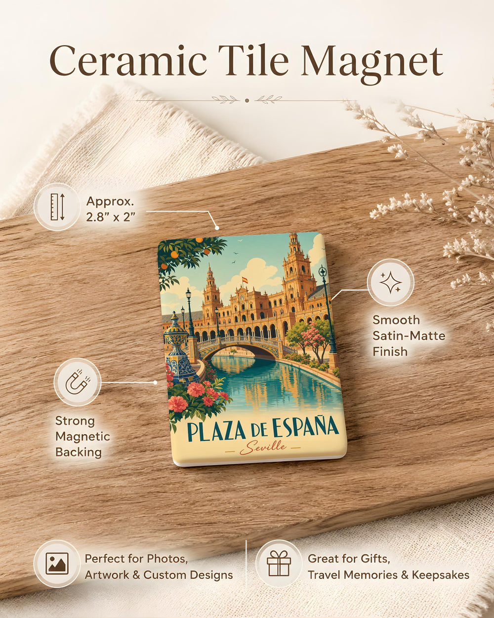 Plaza de España Seville Fridge Magnet, Spain Landmark Souvenir Magnet, Seville Travel Gift, Andalusia Keepsake Magnet