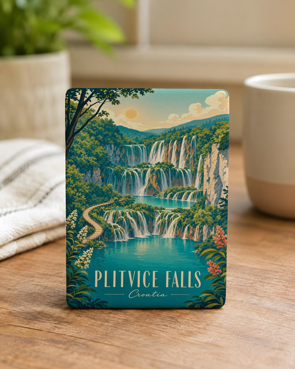 Plitvice Lakes Waterfalls Fridge Magnet, Croatia National Park Scenic Travel Souvenir Magnet, Nature Landscape Magnet