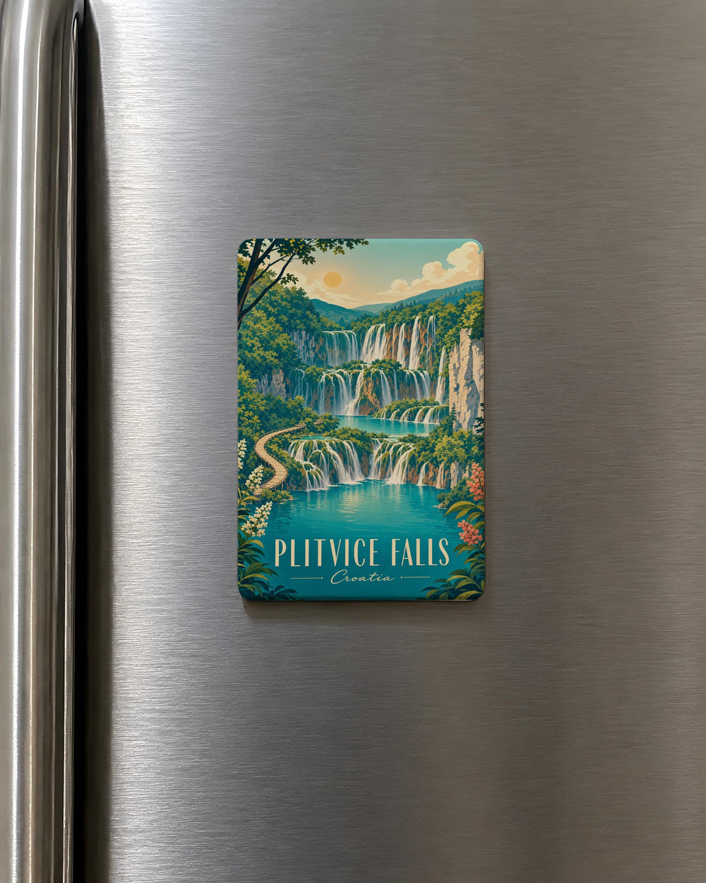 Plitvice Lakes Waterfalls Fridge Magnet, Croatia National Park Scenic Travel Souvenir Magnet, Nature Landscape Magnet