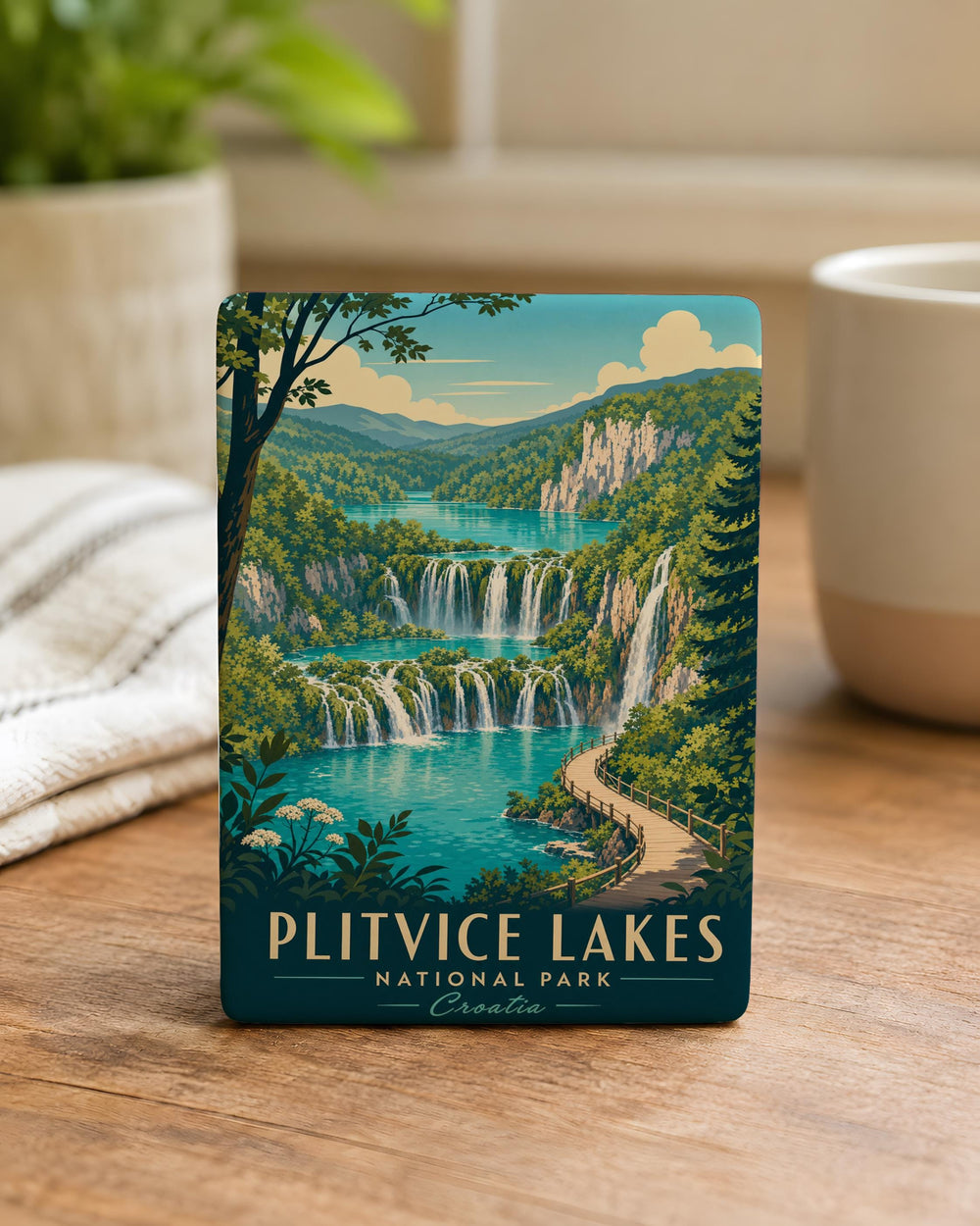 Plitvice Lakes National Park Fridge Magnet, Croatia Travel Souvenir Magnet, Waterfalls and Lakes Scenic Nature Magnet
