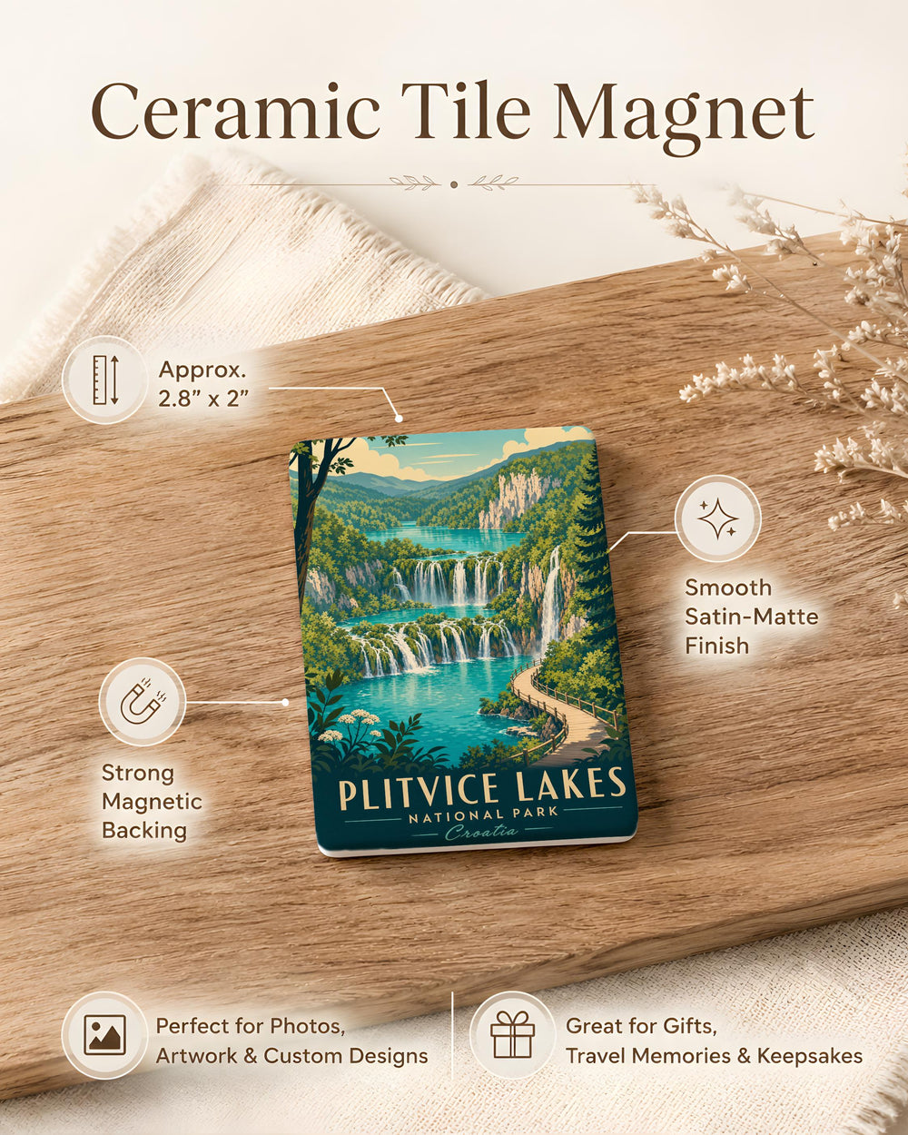 Plitvice Lakes National Park Fridge Magnet, Croatia Travel Souvenir Magnet, Waterfalls and Lakes Scenic Nature Magnet