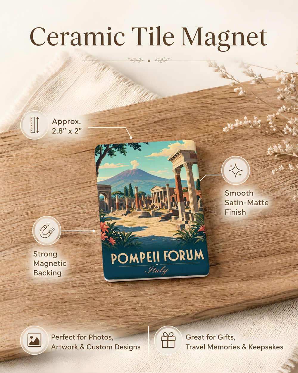 Pompeii Forum Fridge Magnet, Ancient Roman Ruins Souvenir, Italy Archaeological Site Travel Keepsake Magnet