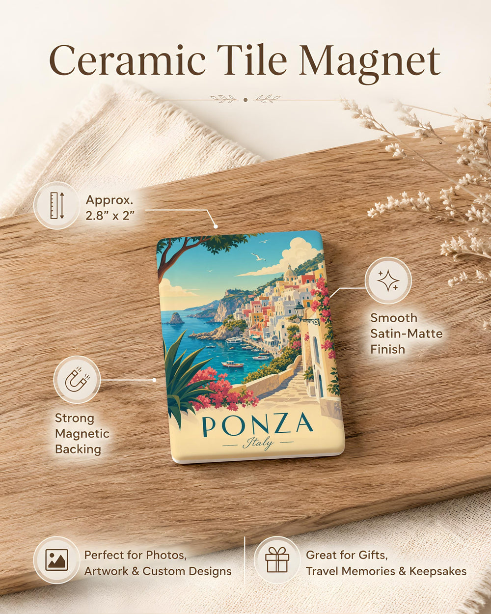 Ponza Italy Fridge Magnet, Ponza Island Souvenir Magnet, Italy Travel Gift, Mediterranean Coastal Town Keepsake Magnet