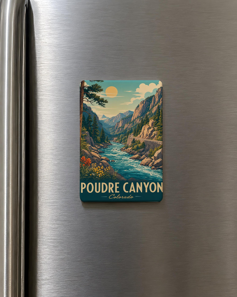 Poudre Canyon Fridge Magnet, Colorado Canyon Souvenir, Scenic Poudre River and Rocky Mountain Landscape Magnet