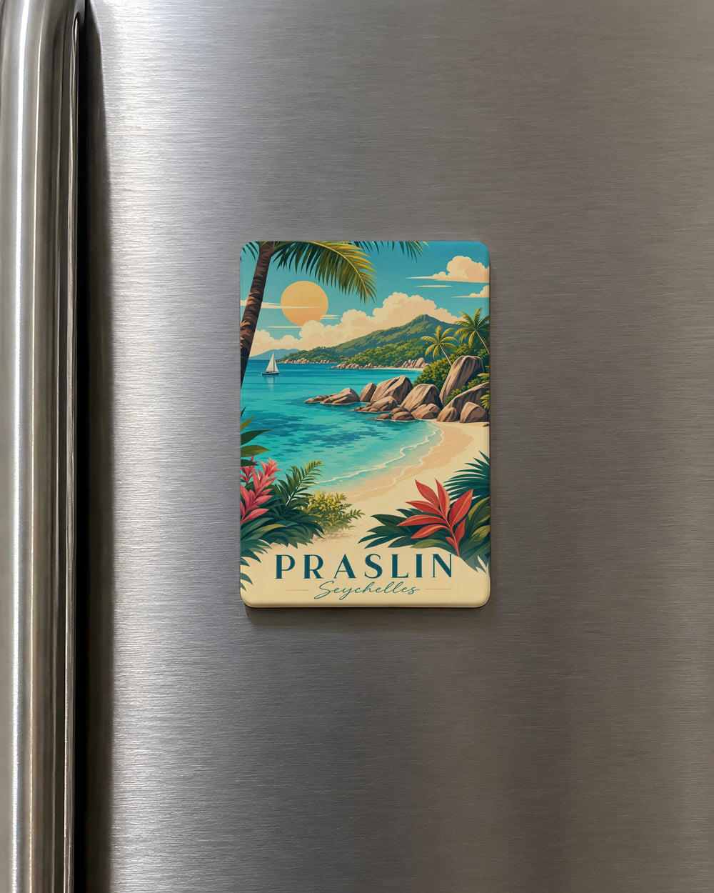 Praslin Seychelles Fridge Magnet, Praslin Island Souvenir Magnet, Seychelles Travel Gift, Tropical Island Vacation Keepsake Magnet