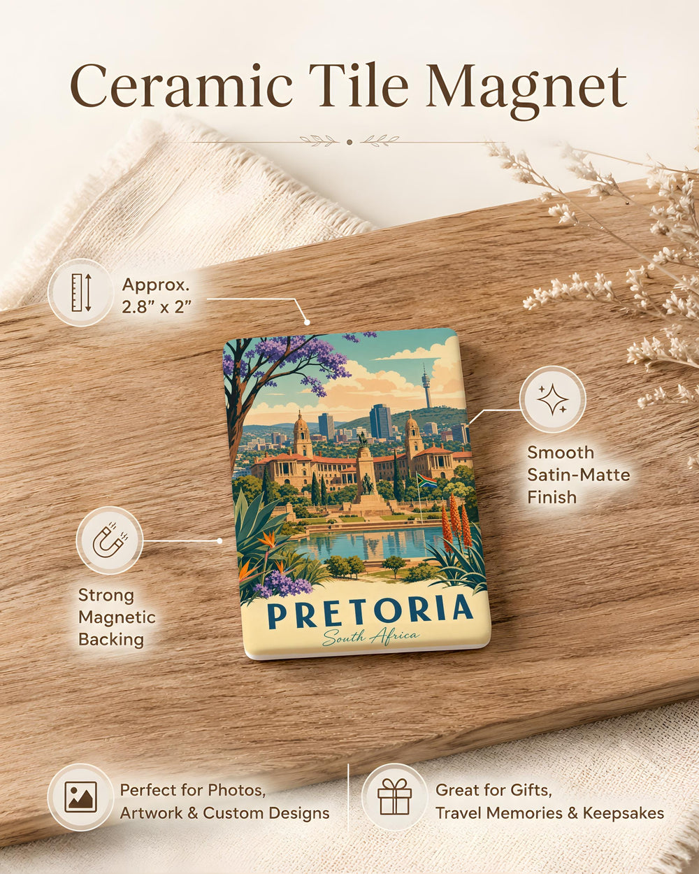 Pretoria South Africa Fridge Magnet, Pretoria City Souvenir Magnet, South African Travel Gift, Pretoria Landmark Keepsake Magnet
