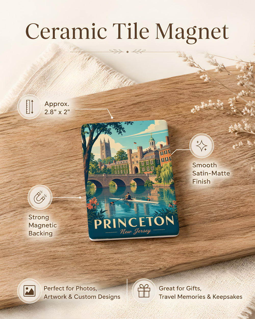 Princeton NJ Fridge Magnet, Princeton New Jersey Souvenir Magnet, Princeton Town Travel Gift, College Town Keepsake Magnet