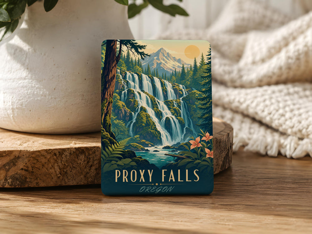 Proxy Falls Waterfall Fridge Magnet, Oregon Cascade Mountain Falls Souvenir Magnet, Nature Travel Keepsake Magnet